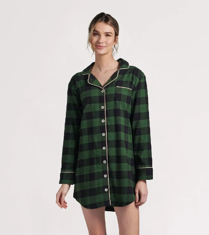 floral print women's pajamasLittle Blue House Forest Green Plaid Cotton Flannel Nightshirt