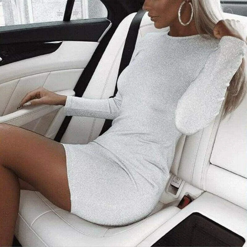 Women's Collarless DressesFashionSierra - Women Sequin Dress Long Sleeve Solid Bodycon Dress Sexy Lady Evening Party Autumn Casual Short Mini Dress