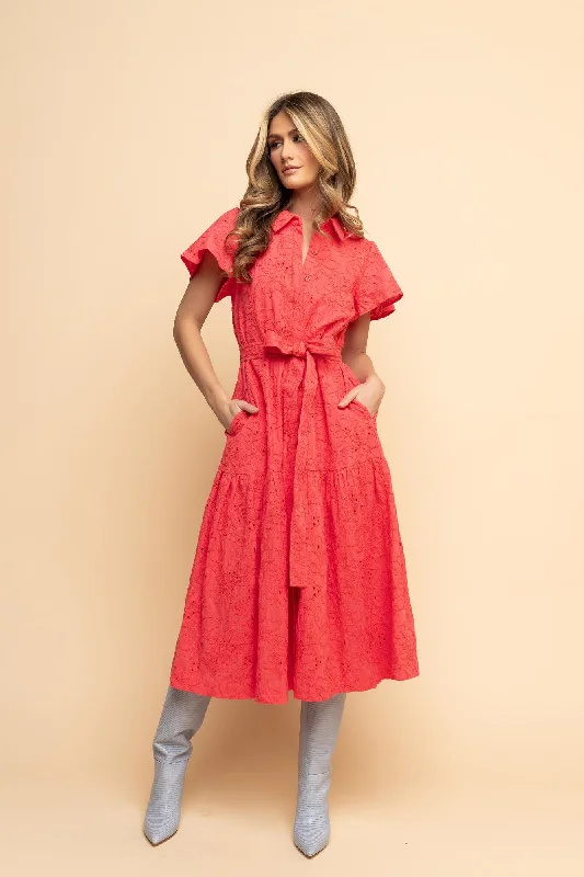 Women's Wide Collar DressesMidi Shirt Dress - Paradise Pink