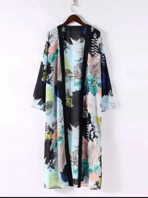 women's pajamas featuring floral embroideryBoho Floral Printed Kimono