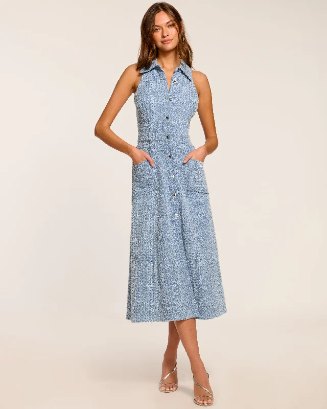 Women's Lapel Collar DressesYesenia Textured Denim Midi Dress