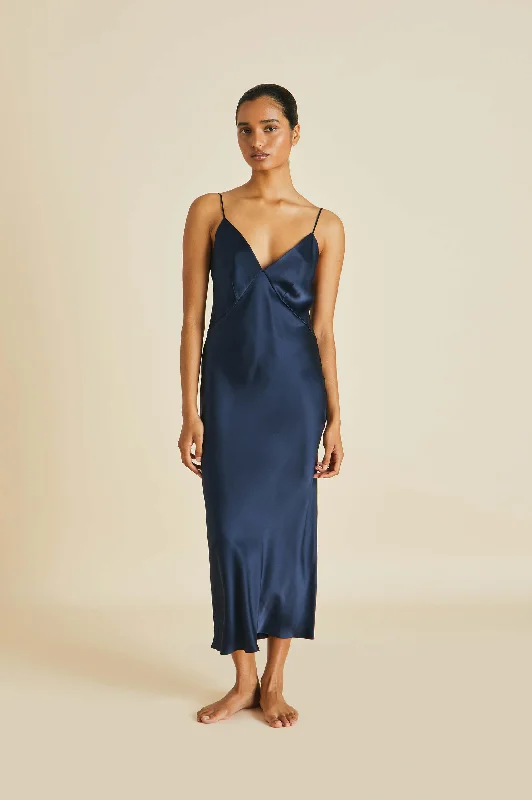 women's pajamas with hidden pocketsIssa Navy Slip Dress in Silk Satin