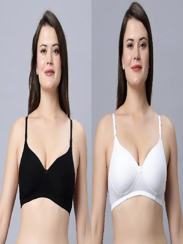 plus-size underwire bra with wide underbandMedium coverage padded Everyday T-shirt White and Black Color Bra (Pack of 2)