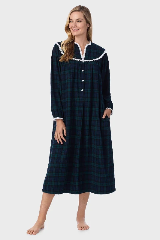 women's pajamas for those who cherish softnessLanz of Salzburg Open Neck Pocketed Flannel Gown