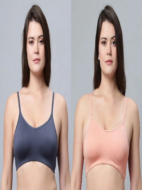 convertible bra with silicone strips for supportNon-Padded Full Coverage Grey and Peach Color Sports bra (Pack of 2)