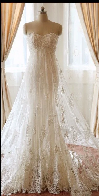 Women's Cap-Sleeve DressesA-Line Tulle Lace Wedding Dress Elegant Long Wedding Party Dress     S6615