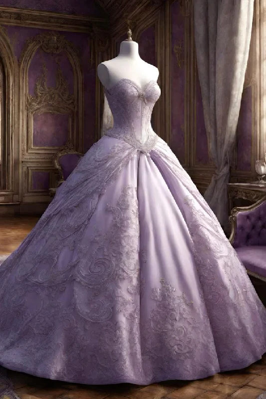 Women's Shirt Collar DressesA Line Lilac Strapless Ball Gown Long Party Dress Evening Dresses    S6721