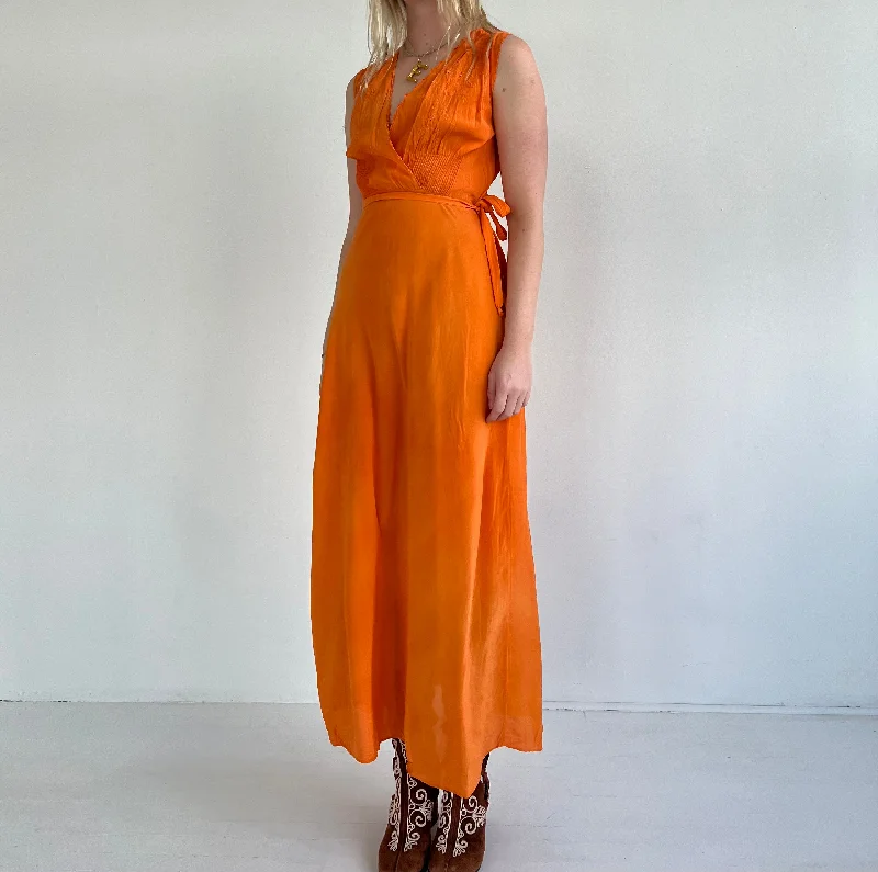 women's pajamas with an adjustable necklineHand Dyed Orange Silk Slip Dress