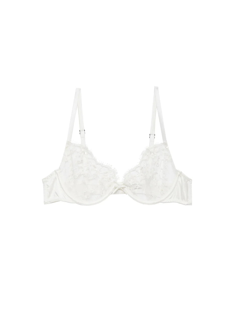 balconette bra for cleavage enhancementIvory Beaded Iris Lace Demi Bra