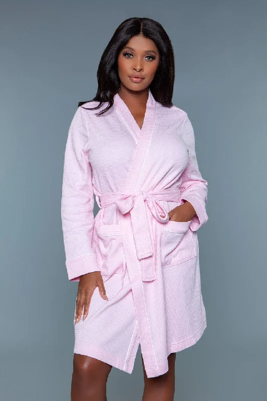 women's pajamas for winter warmthGeovan Waffle Self Tie Robe Light Pink