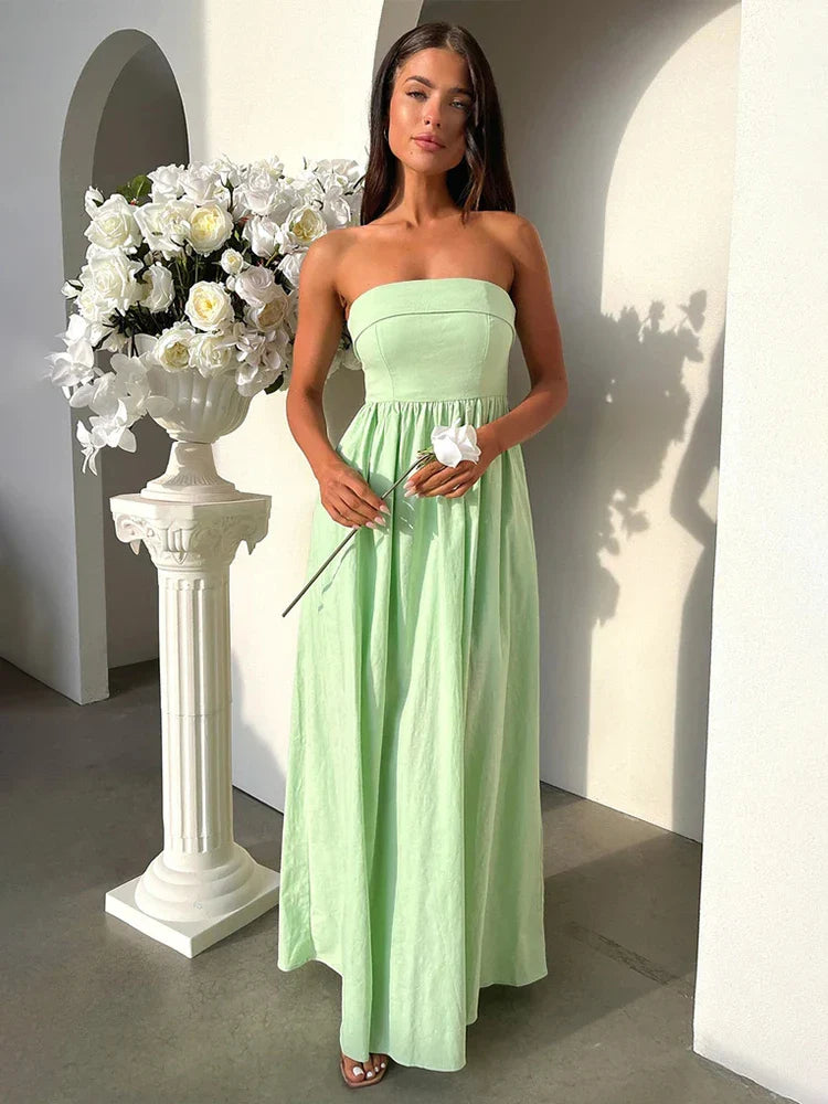 Women's Low-Neck DressesPleated A-line Long Off Shoulder Backless Nightclub Spring Summer Maxi Dress