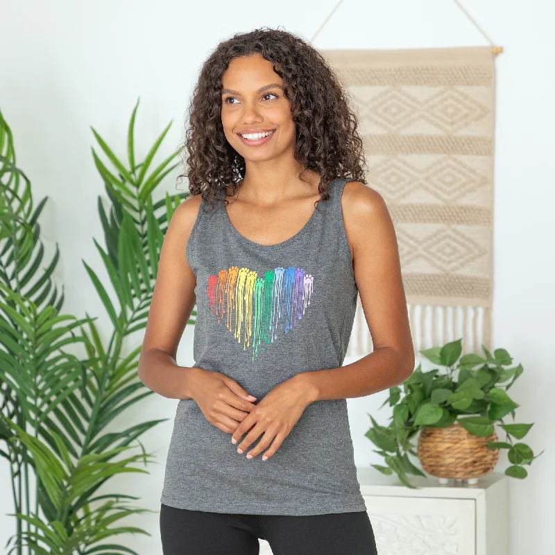 Women's Blouse with Square NeckRainbow Paw Print Heart Tank Top