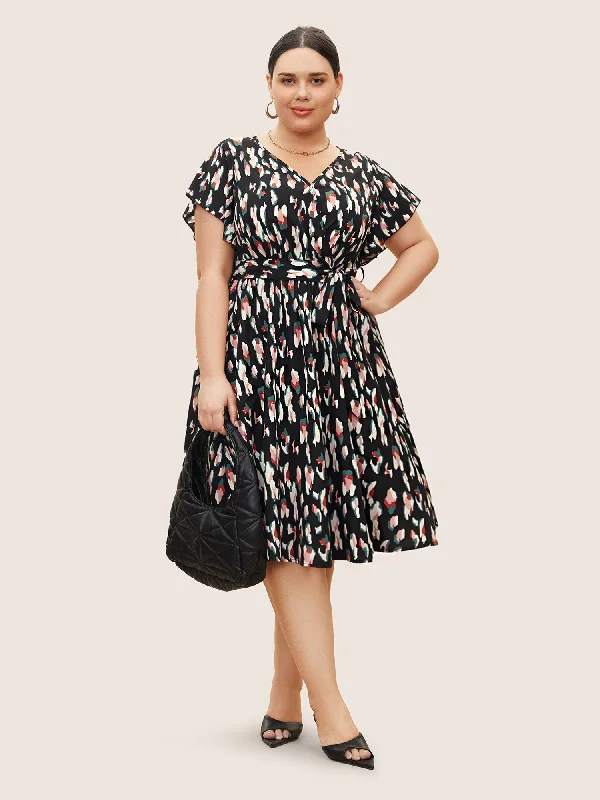 Women's Square-Neck DressesAllover Print Surplice Neck Flutter Sleeve Dress