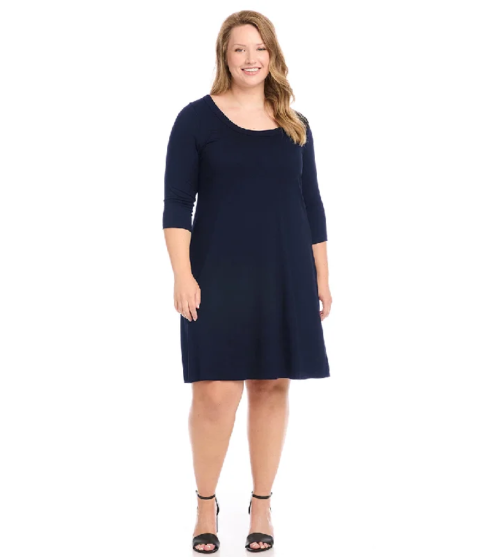 Women's Boat-Neck DressesPlus Size Three Quarter Sleeve A-Line Dress