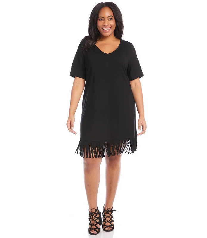 Women's U-Shaped-Neck DressesPlus Size V-Neck Fringe Dress