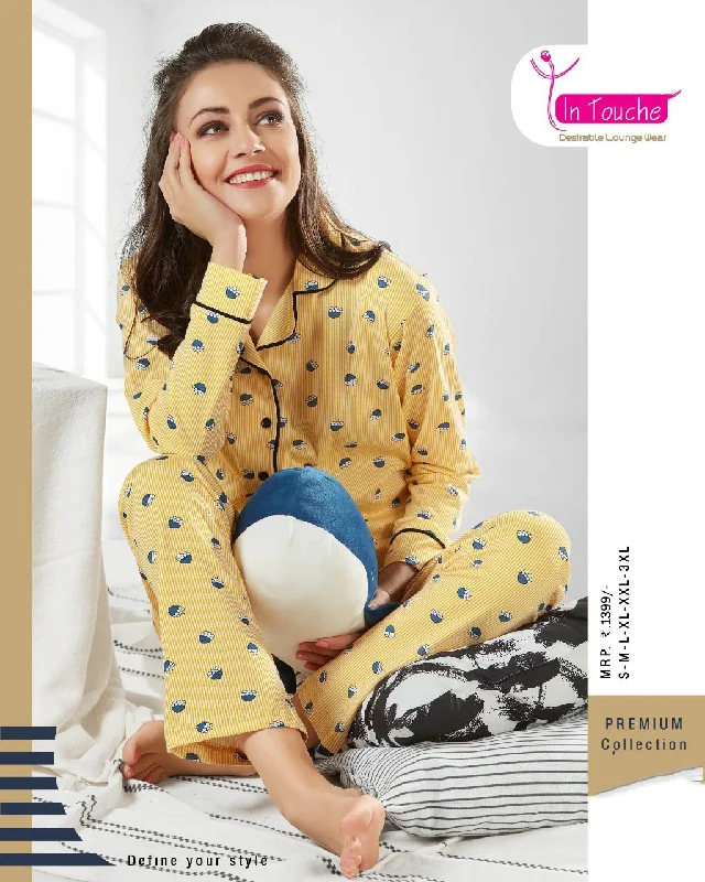 women's pajamas in solid colorsWinter Full Sleeve Yellow Night Suit Pyjama Set for Ladies