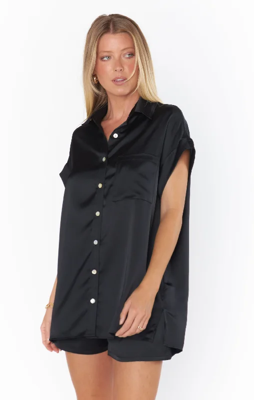 women's pajamas with a touch of luxuryBest Day Button Up ~ Black Luxe Satin