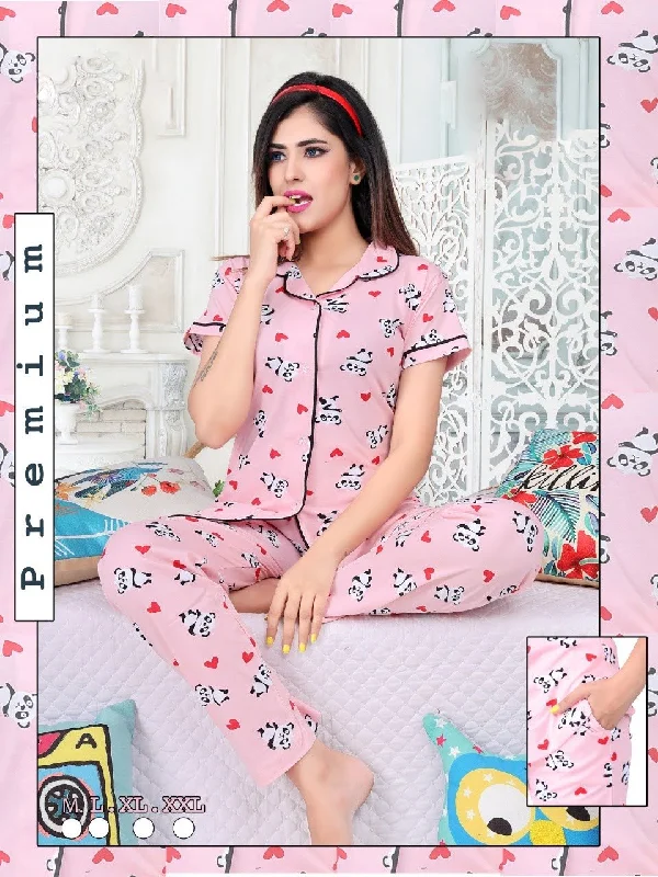 women's pajamas with a charming, vintage aestheticCollar Front Open Collar Pink Night Suit Wear Set for Women