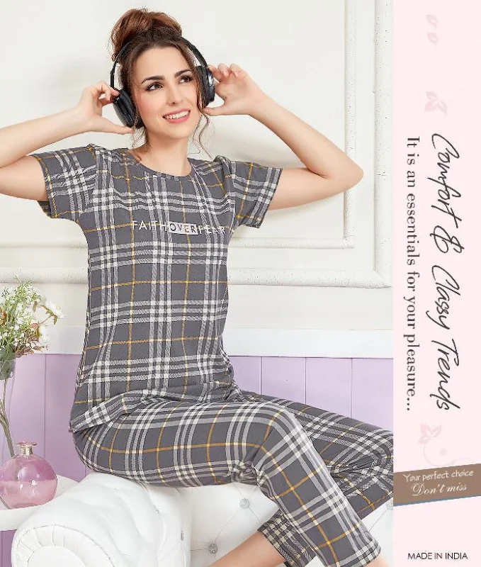 women's pajamas with a fitted designCotton Printed Dark Green Night Suit Pajama Set for Woman