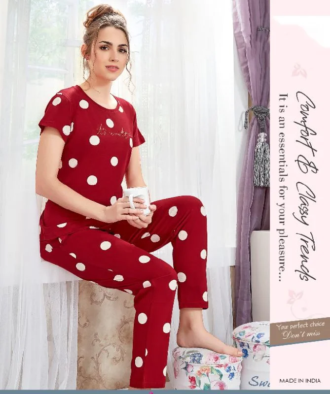 women's pajamas with a sophisticated eleganceCotton Printed Maroon Nightsuit Pajama Set for Woman