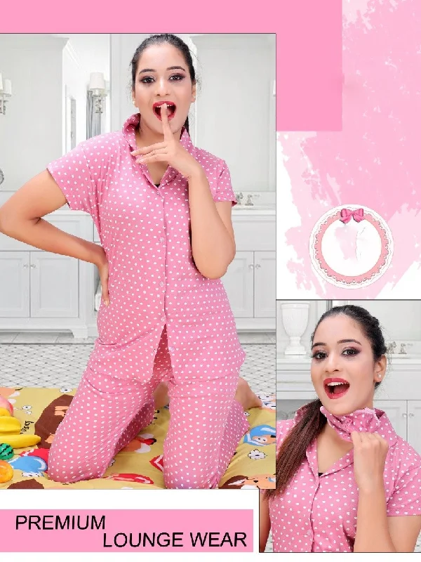 women's pajamas made from organic cottonCotton Ladies Pink NightSuit Set