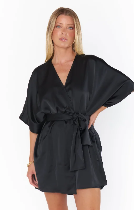 high-quality women's pajama setsFirst Look Robe ~ Black Luxe Satin