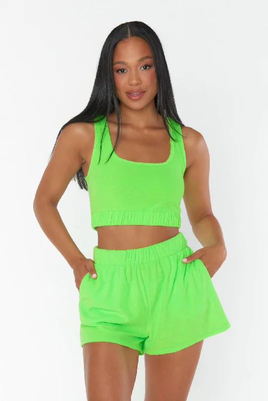 women's pajamas with a cozy, snug fit for ultimate comfortHendrix Shorts ~ Neon Green Terry