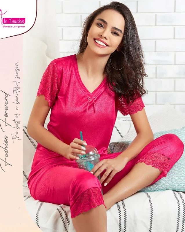 women's pajamas with a cozy, snug fit for ultimate comfortDark Pink Satin Night Suits Set Nightwear for Woman