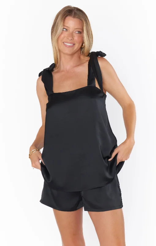 women's pajamas made from organic cottonMakeup Tank ~ Black Luxe Satin