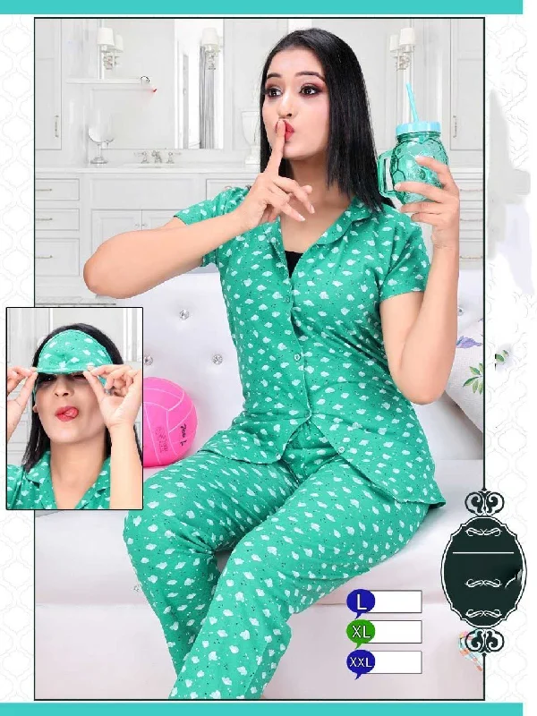 women's pajamas with elastic waistbandsPrinted Girls Green Cotton Night Suit Pajamas Set