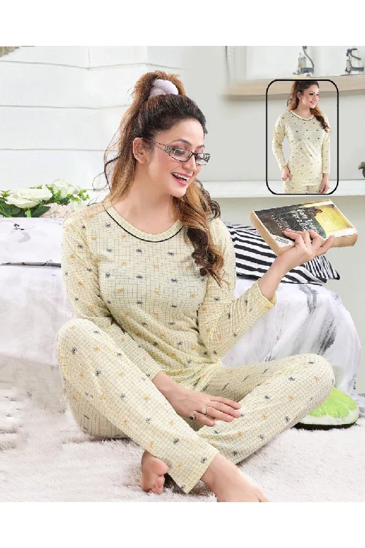 women's pajamas with lace trimPrinted Ladies Cotton Pyjama and Lower Set