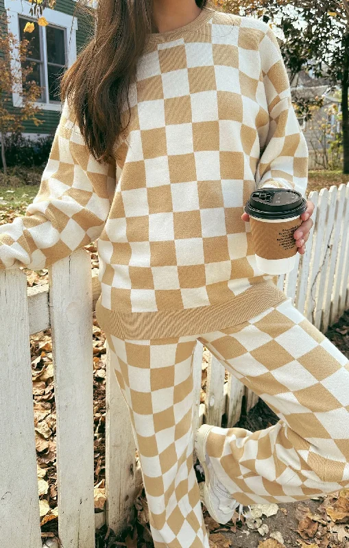 women's pajamas with a touch of elegance and sophisticationScout Sweater ~ Tan Checker Knit