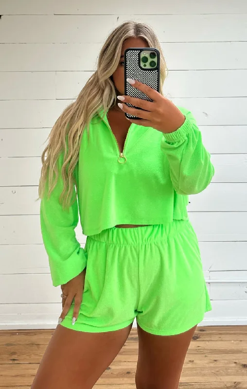 women's pajamas with a sophisticated, modern twistSpano Pullover ~ Neon Green Terry