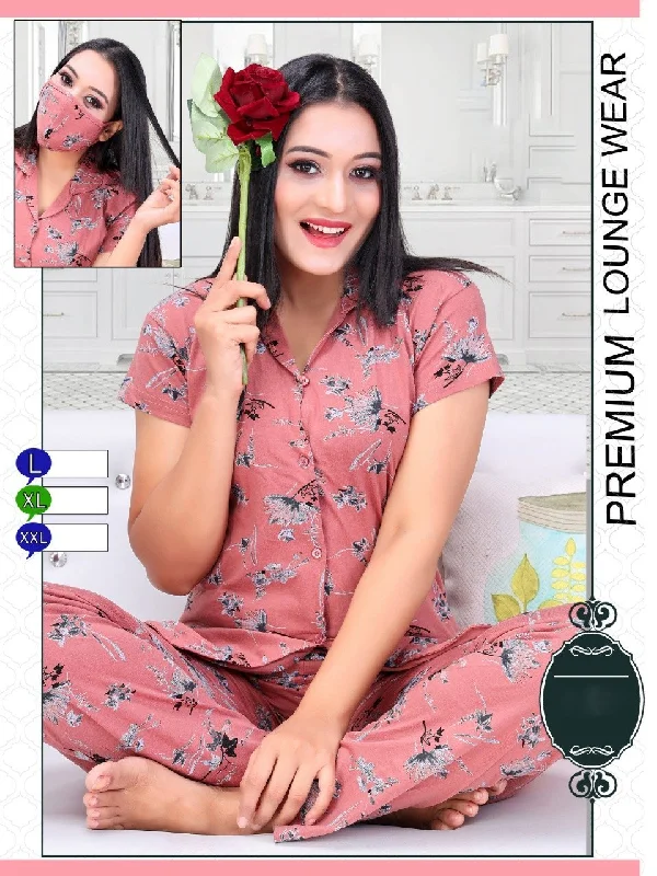 women's pajamas for travelDark Pink Night Suit Top and Pyjamas Set for Women