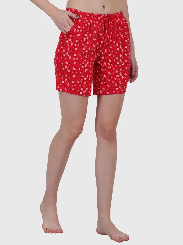 women's pajamas with hidden pocketsWomen's Printed Cotton Night Sleep Shorts Red